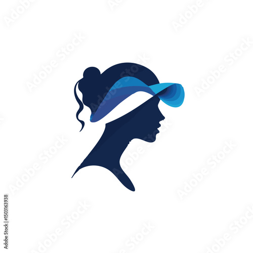 Womans profile under layered blue visor