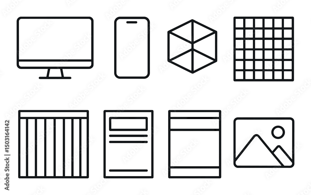 Wireframe element outline icons set – simple, minimal and modern design symbols Wireframe element outline icons set – simple, minimal and modern design symbols