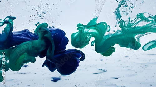 Abstract Ink Flowing Underwater Blue, Green, Liquid Swirls in Motion 4K.