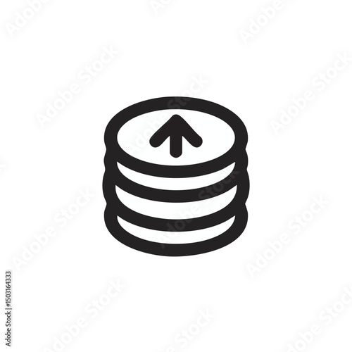 Stacked coins with upward pointing arrow