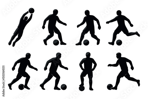Soccer position silhouettes icons set – simple football player role graphics