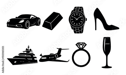 Luxury and lifestyle silhouette icons set – classic, elegance and high-end symbols