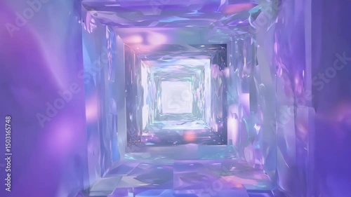 Abstract Crystal Tunnel, Geometric Shapes, Light Reflection in 4K.