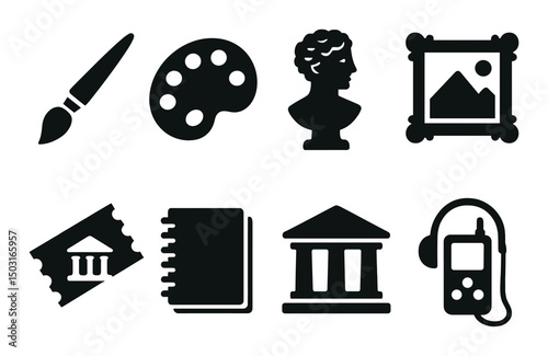 Paris art silhouette icons set – outline, creative and culture symbol collection