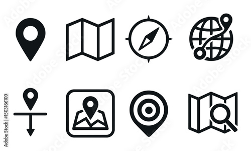 World map silhouette icons set – navigation, location and direction symbols
