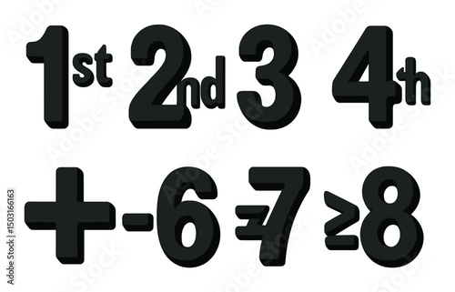 Numerical symbols silhouette icons set – basic, numeral and mathematical symbols