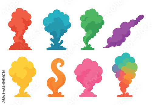 Vibrant smoke silhouette icons set – colorful, dynamic and abstract shapes