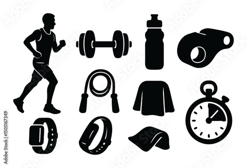 Sport and fitness silhouette icons set – workout, exercise, and athletic symbols