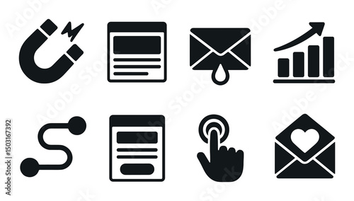 Sales funnel silhouette icons set – lead generation, marketing, conversion symbols