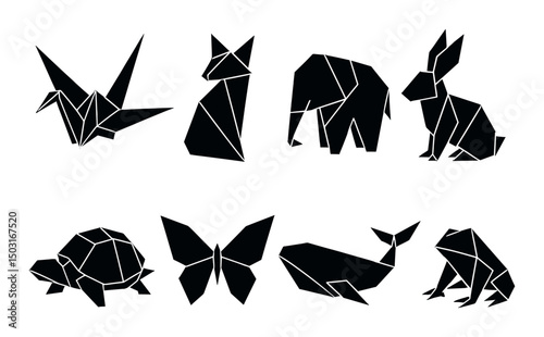 Origami animal icons set – silhouette, minimalist and geometric design symbols
