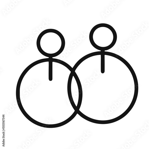Minimalist earrings vector icon with dual circles in outline design on transparent background for feminity concept

