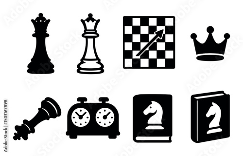 Chess icons set – silhouette, game strategy and board pieces symbols