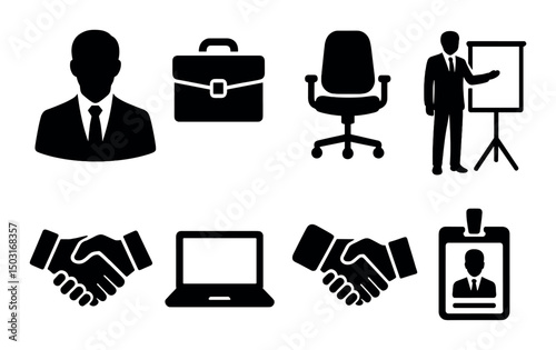 Business icons set in silhouette – professional, corporate and simple symbols