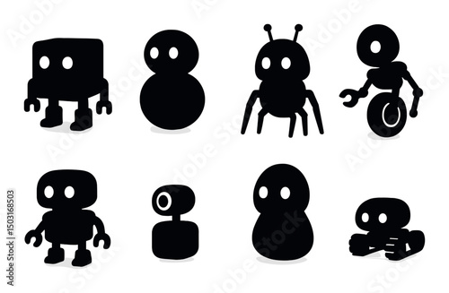 Robot silhouette icons set – simple, futuristic and minimalistic tech designs
