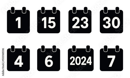 Calendar date silhouette icons set – simple timekeeping and scheduling symbols