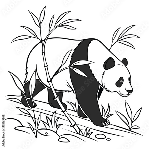 Elegant Hand Drawn Style Outline of a Giant Panda with Minimalist and Artistic Line Detailing

