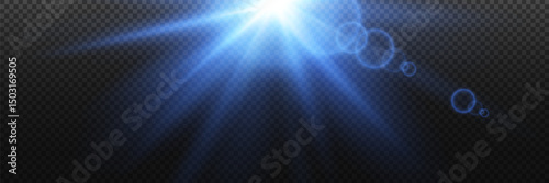 Blue star. Sunlight, lens flare special effect. PNG. Vector illustration.