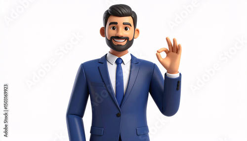 3D Businessman OK Sign: A friendly, 3D-rendered businessman smiles warmly, giving an 