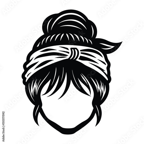 Messy hair bun, vector woman silhouette. Beautiful girl drawing illustration, Women face silhouette with hair bun