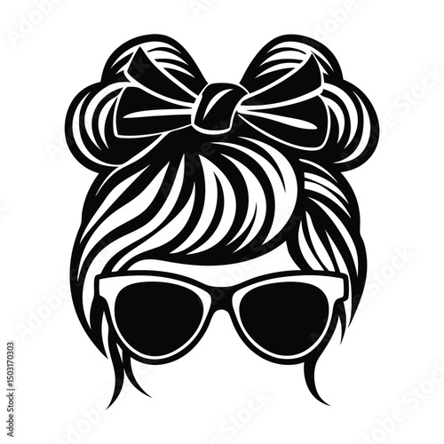 Messy hair bun, vector woman silhouette. Beautiful girl drawing illustration, Women face silhouette with hair bun