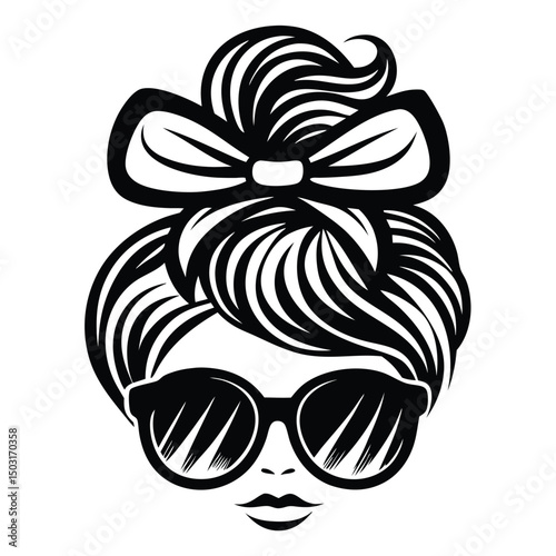 Messy hair bun, vector woman silhouette. Beautiful girl drawing illustration, Women face silhouette with hair bun
