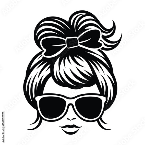 Messy hair bun, vector woman silhouette. Beautiful girl drawing illustration, Women face silhouette with hair bun