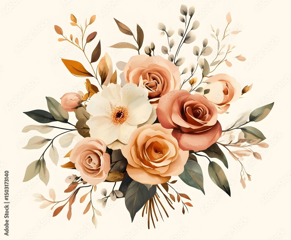 Fototapeta premium A bouquet of autumnal roses and foliage.
