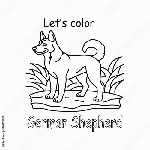 German Shepherd Dog Coloring Page for Kids – Popular Working Breed Line Art Printable