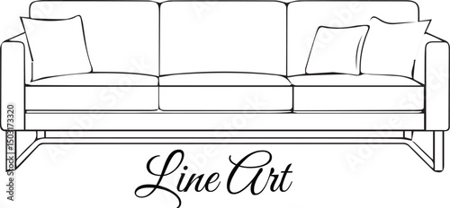 Modern Sofa with Pillows Line Art