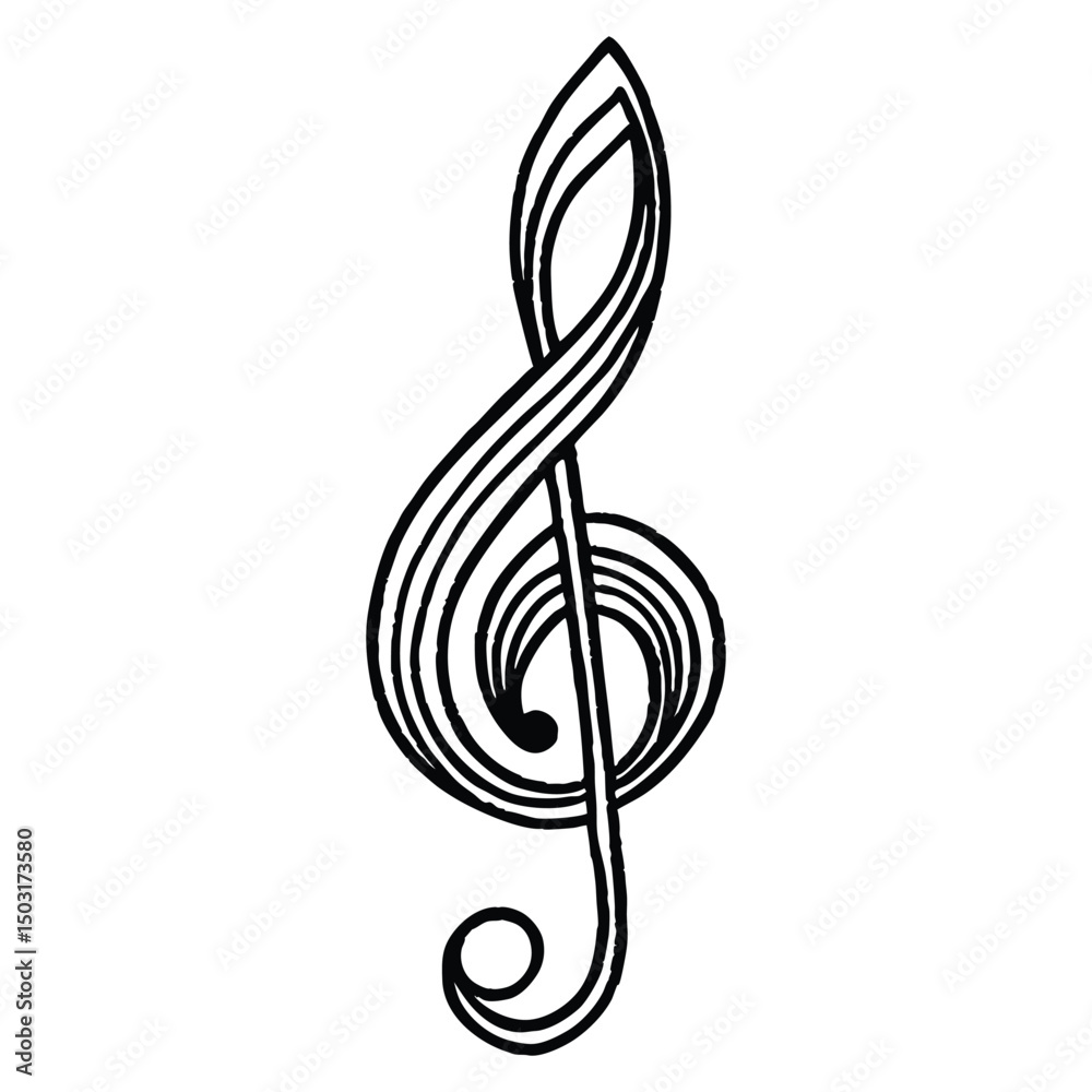 Fototapeta premium A treble clef with intricate, flowing lines. The design features a prominent spiral at the bottom and two leaf-like shapes at the top, a graceful artistic interpretation of the musical symbol. 