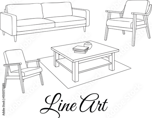 Living Room Set Line Art