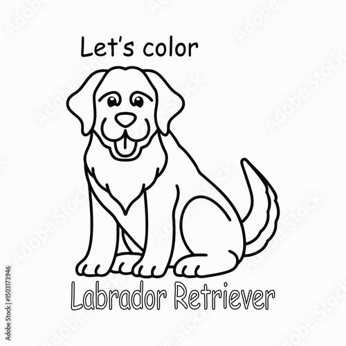 Labrador Retriever Line Art, Dog Breeds Coloring Page for Kids
