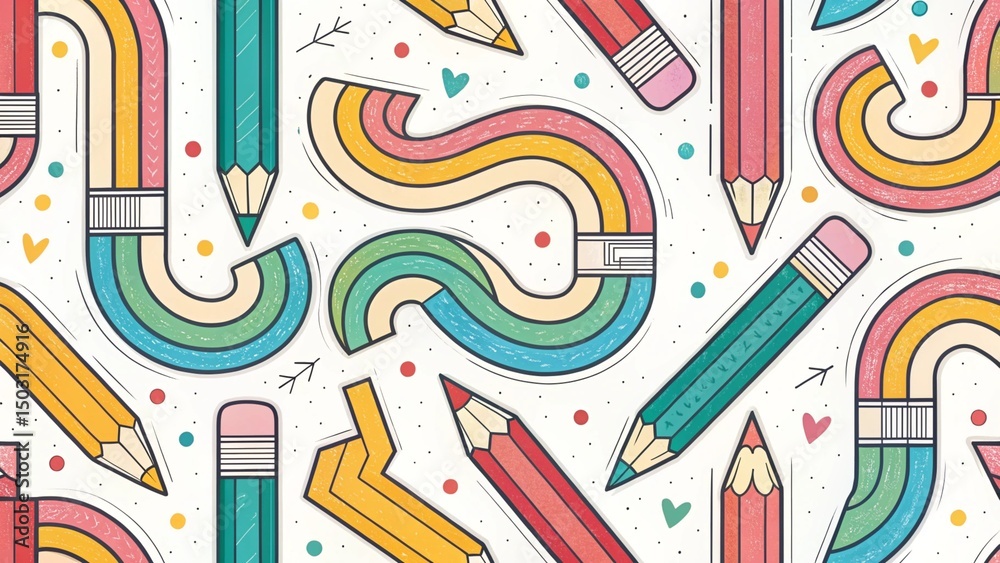 seamless pattern with colorful pencils