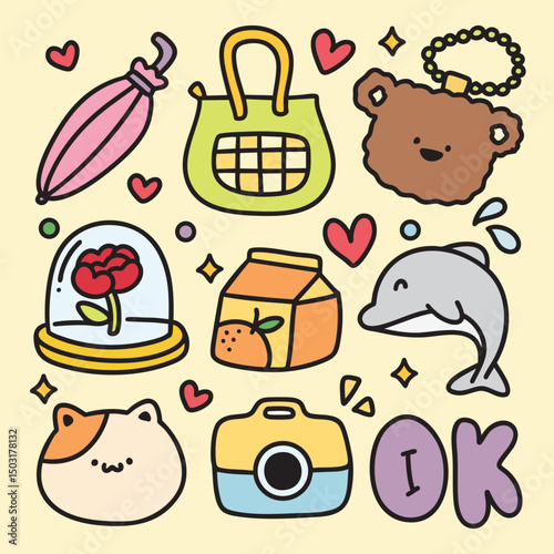 Cute Colorful Hand Drawn Doodles Elements