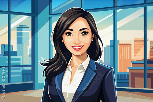 funny Business and career woman, young asian woman vector, professional entrepreneur standing in office clothes illustration