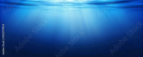 underwater, blue, ocean, deep sea, sunlight rays, tranquil, serene, vast, mysterious, ethereal
