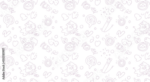 Fun colorful line doodle seamless pattern. Creative minimalist style art background for children or trendy design with basic shapes. Simple childish scribble backdrop. white background