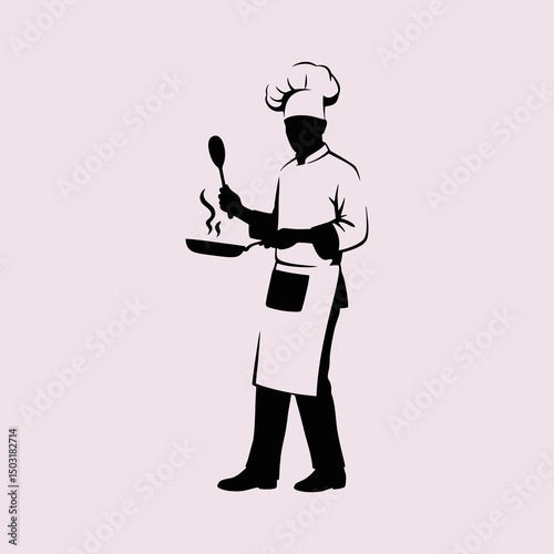 vector silhouette of a professional chef cooking food