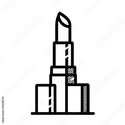 Stylized lipstick vector icon in outline design for beauty and cosmetics concept on transparent background