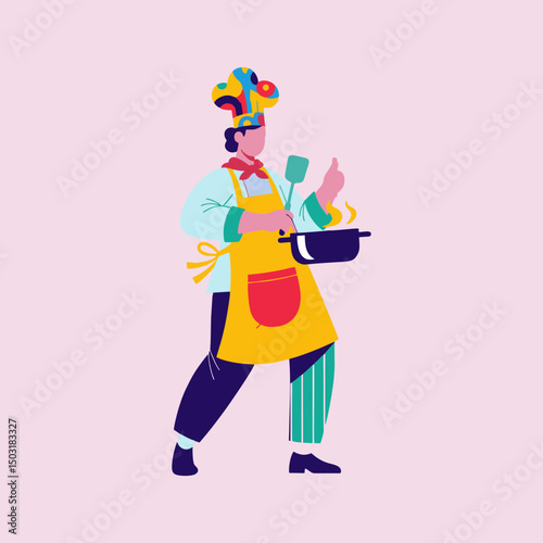 vector of a professional chef cooking food