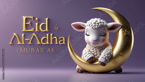 Eid al-Adha Lamb Embracing Moon – Muted Purple Background