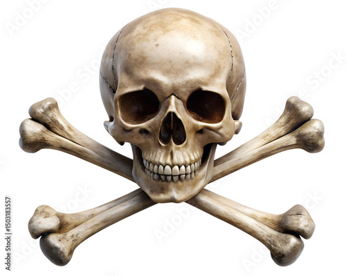 human skull and crossbones isolated on white background. PNG Transparent file type with high definition quality And vibrant color grading Available.