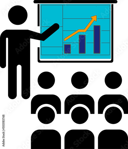 A speaker presents growth data to an audience, symbolizing professional meetings, training, or marketing strategy discussions.
