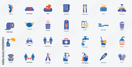 set of hygiene icons, health safety and cleanliness symbol for personal care and disease prevention
