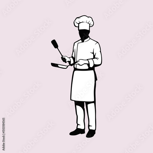vector silhouette of a professional chef cooking food