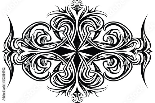 Decorative Divider Line Symmetric Ornamental Border Floral Motif Abstract Flourish Filigree Elements.