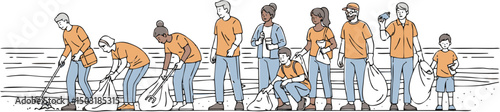 Diverse Group Cleaning Beach Community Cleanup Effort Vector