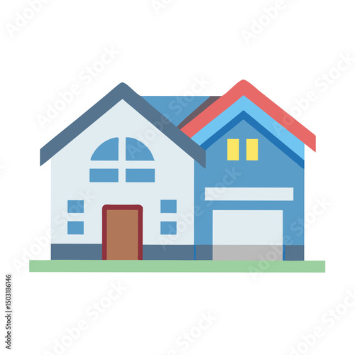 Suburban Home Icon – Residential House and Neighborhood Symbol