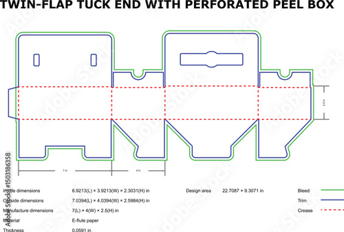 Twin flap tuck end box diecut template perforated peel design
