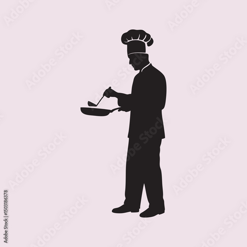 vector silhouette of a professional chef cooking food